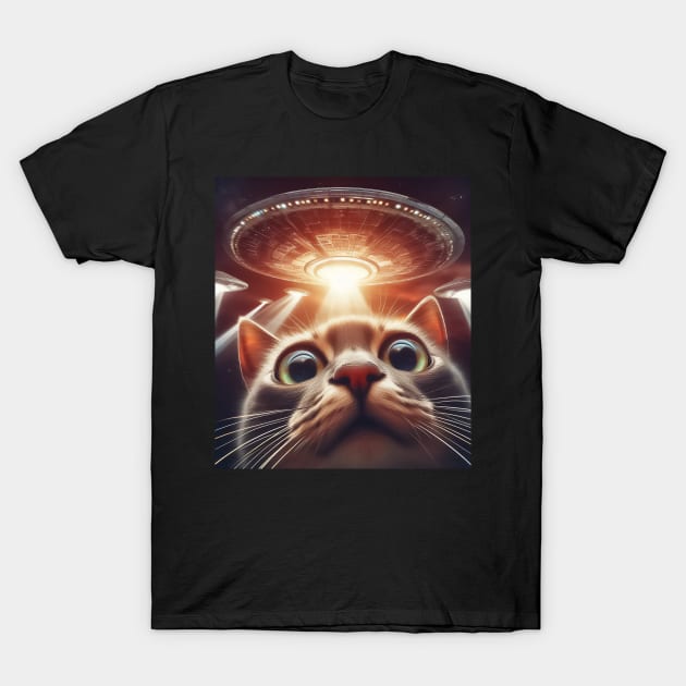 Cat selfie with UFO T-Shirt by TomFrontierArt